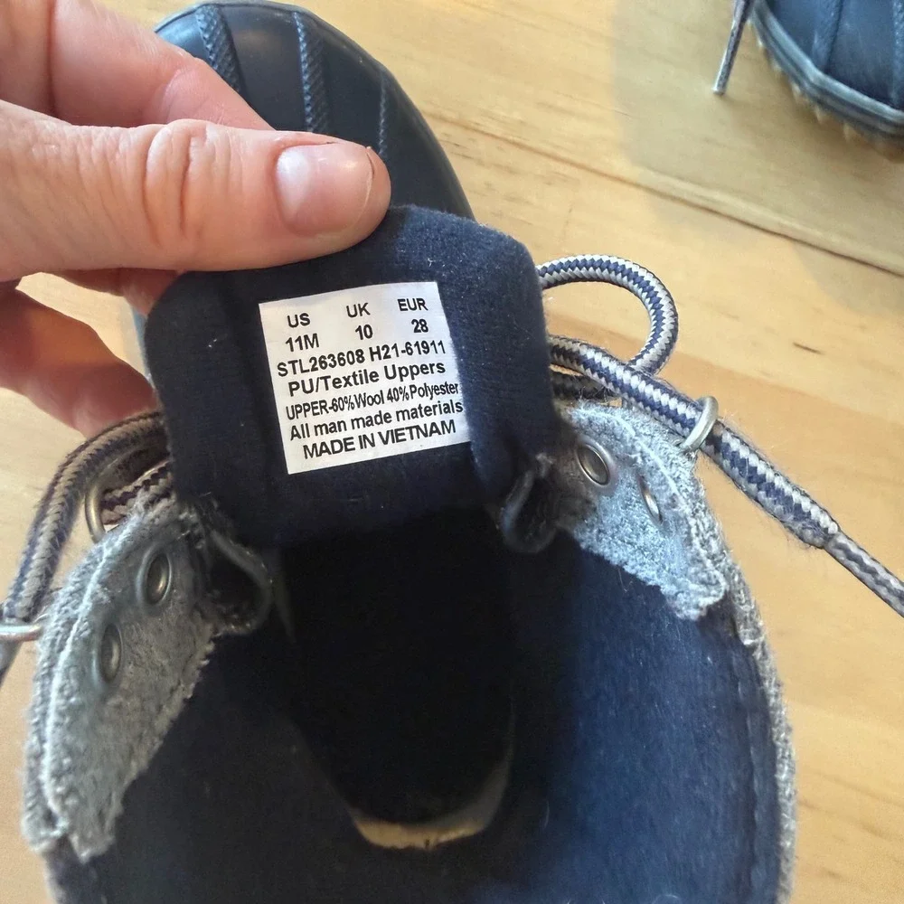 Sperry Kids Port Duck Boots Navy Blue Grey Wool Lace Up STL263608 Size 11M
